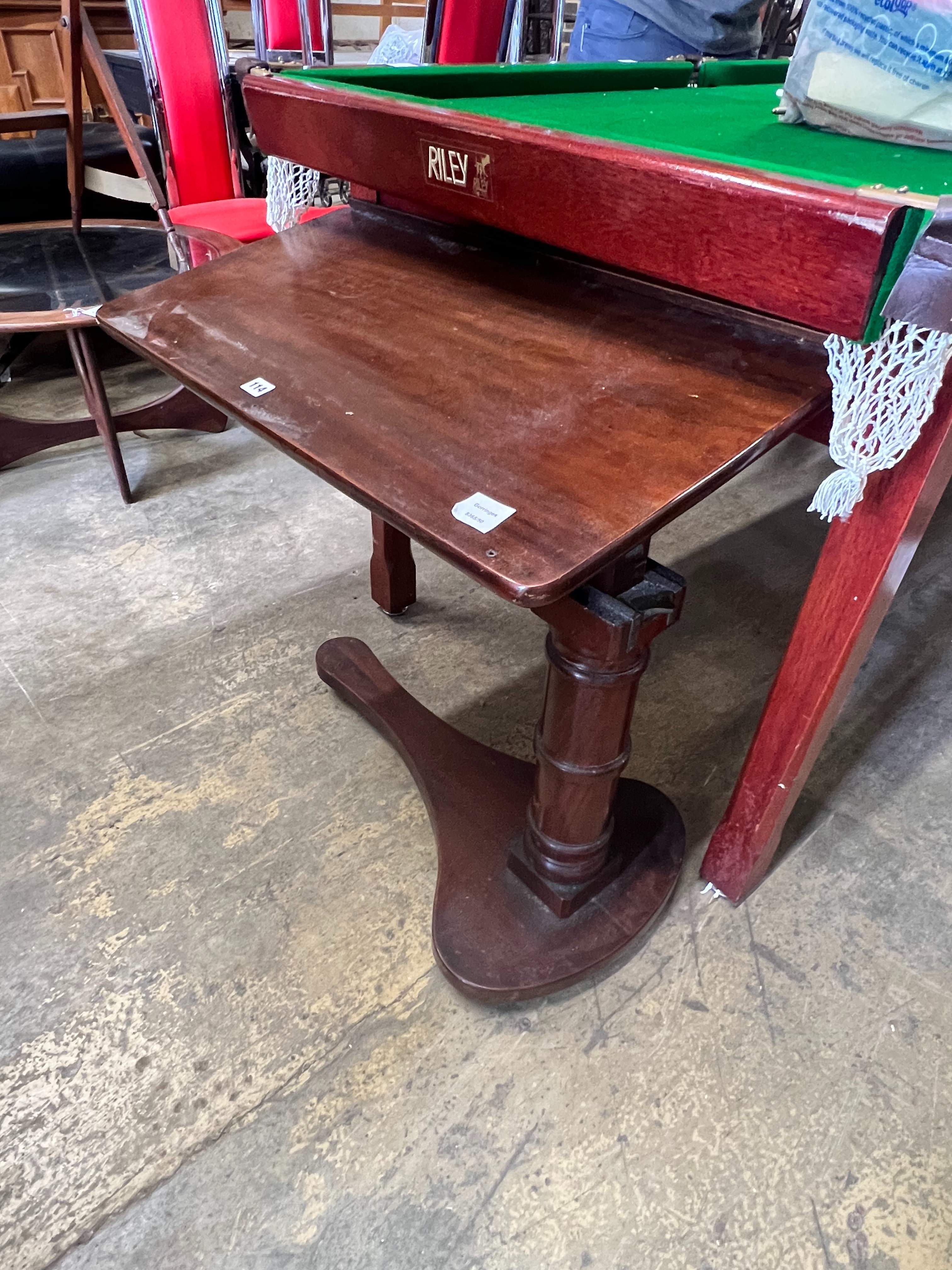 A Victorian mahogany adjustable invalid's table, width 76cm depth 39cm